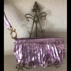 Goldenbleu Purple Metallic Leather Fringe Wristlet